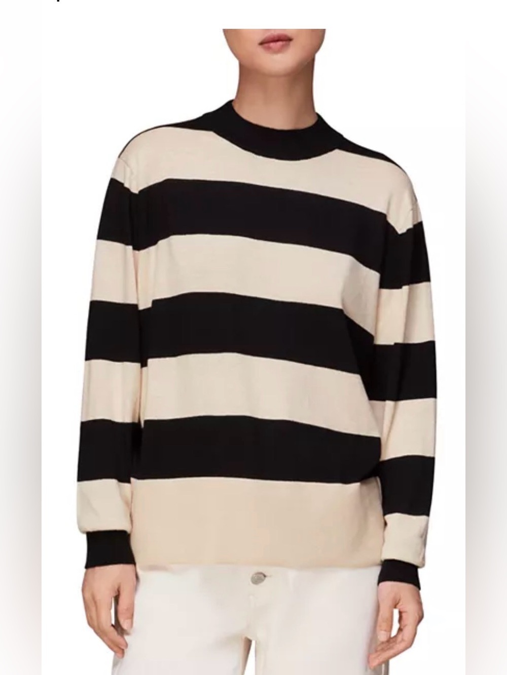 WHISTLES Women’s High Neck Striped Cream & Black Sweater Size Medium